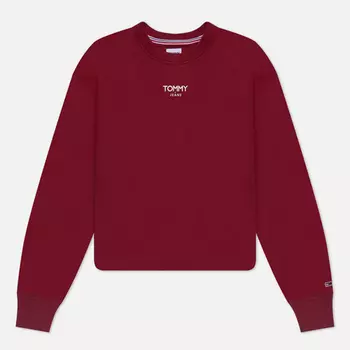 Женская толстовка Tommy Jeans Relaxed Cropped Essential Logo Crew Neck, цвет бордовый, размер S