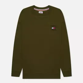 Женская толстовка Tommy Jeans Relaxed Homespun Flag Crew Neck, цвет оливковый, размер XS