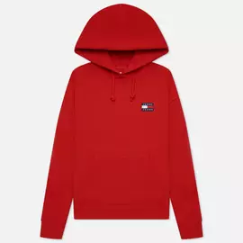 Женская толстовка Tommy Jeans Tommy Badge Organic Cotton Hoodie, цвет красный, размер L