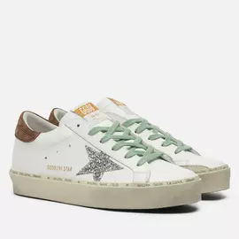 Женские кроссовки Golden Goose Hi Star Leather/Glitter Star Check Print, цвет белый, размер 39 EU
