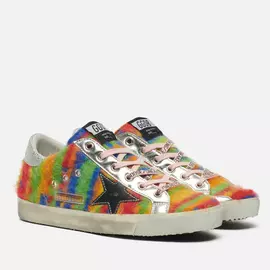 Женские кроссовки Golden Goose Super-Star Tie &amp; Die Wool/Leather Star, цвет серебряный, размер 36 EU