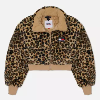 Женский пуховик Tommy Jeans Ultra Cropped Leo Faux Fur, цвет коричневый, размер M