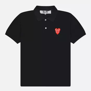 Женское поло Comme des Garcons Play Double Red Heart, цвет чёрный, размер M