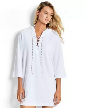 Туника Seafolly Beach Basics Lace Up Towelling Cover Up (White)