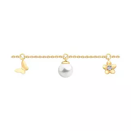 Браслет из золота с жемчугом Цветок и бабочка 795023