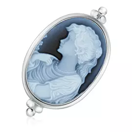 Брошь из серебра камея на агате Девушка с бусами 0402468703
