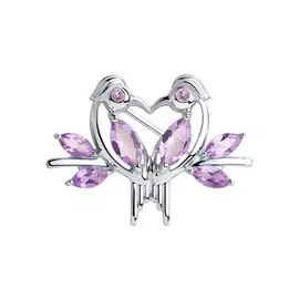 Брошь из серебра с аметистами Птицы 92040076