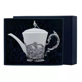 Чайник из серебра и фарфора 878ЧН03806