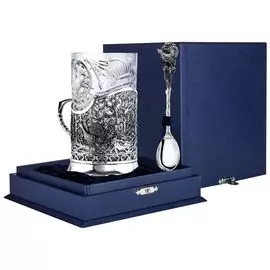 Чайный набор из серебра «Глухариная охота» 412НБ03801