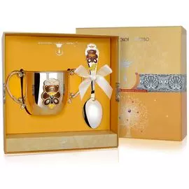 Детский набор из серебра с кружкой «Мишка» и погремушкой 615НБ05808