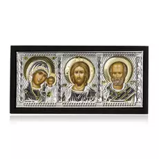 Икона-триптих с содержанием серебра: Казанская Божия Матерь, Господь Вседержитель, Николай Чудотворец. 85400 2L