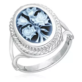 Кольцо из серебра камея на агате Цветы 04030601467606