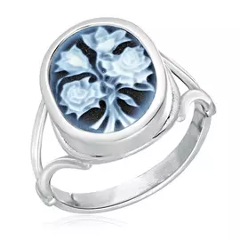 Кольцо из серебра камея на агате Цветы 04030901465706