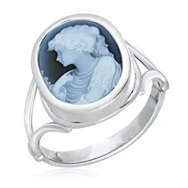 Кольцо из серебра камея на агате Девушка с бусами 04030901467603