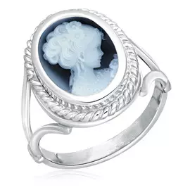 Кольцо из серебра камея на агате Девушка с пучком 040306014677