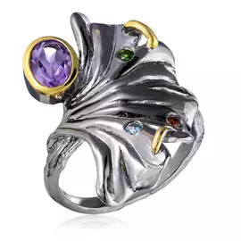 Кольцо из серебра с аметистом, топазом SZ561R018