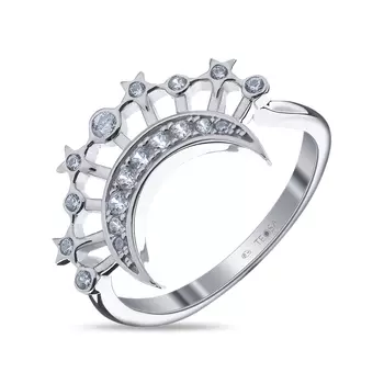 Кольцо из серебра с фианитами Месяц и звёзды HDLB-1016-R
