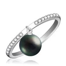 Кольцо с бриллиантами и жемчугом из белого золота КПет18 Б-Ч