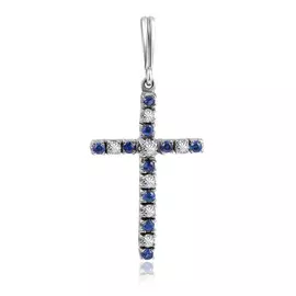 Крест из белого золота с сапфирами 1В10107-012