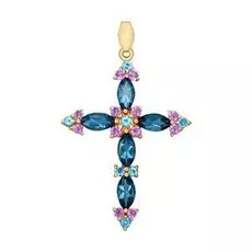 Крест из красного золота с топазами и аметистами 731215