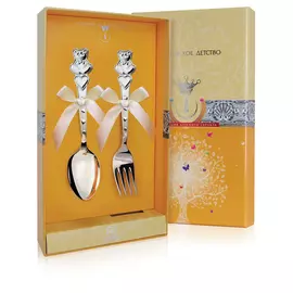 Набор детских серебряных столовых приборов «Мишка с сердечками» 419НБ05801