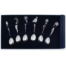 Набор серебряных чайных ложек Цветы России, 6 предметов 160НБ03801