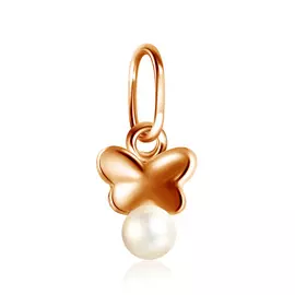 Подвеска детская из красного золота с жемчугом Бабочка 1000178880