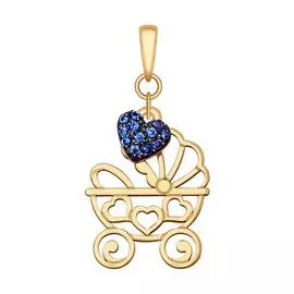 Подвеска из красного золота с фианитом Коляска 035118