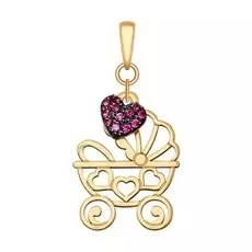 Подвеска из красного золота с фианитом Коляска 035117