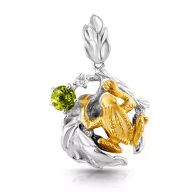 Подвеска из серебра Лягушка с хризолитом, фианитами Сваровски П-25052
