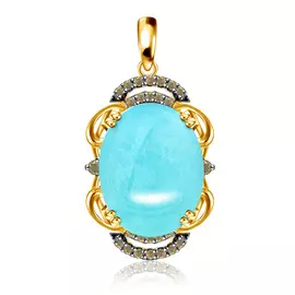 Подвеска из желтого золота с бирюзой и бриллиантами D0000875307000