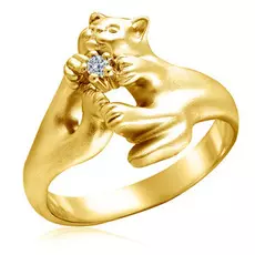 Позолоченное серебряное кольцо с фианитом Кошка С 10530 Ж