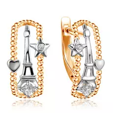 Серьги из красного золота с фианитами Эйфелева башня Д0268-8-020014