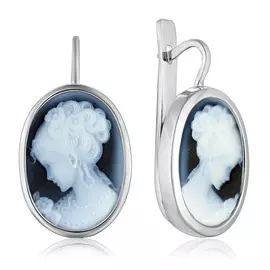 Серьги из серебра камеи на агате Девушка с цветами 0419465749