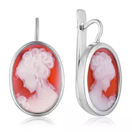 Серьги из серебра камеи на агате Девушка с пучком 0419435749