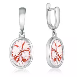 Серьги из серебра камея на агате Цветы 041643574906