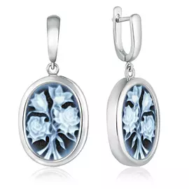 Серьги из серебра камея на агате Цветы 041646574906