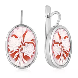 Серьги из серебра камея на агате Цветы 041943574906