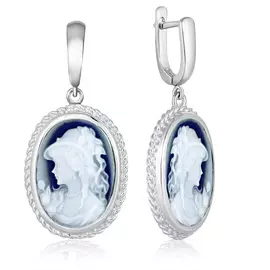 Серьги из серебра камея на агате Девушка в шляпе 041646574802
