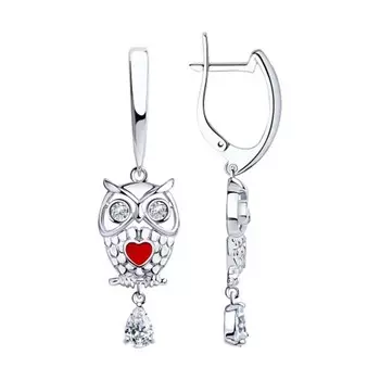 Серьги из серебра с эмалью Сова 94023773