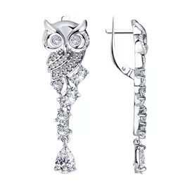 Серьги из серебра с фианитами Сова 94023845
