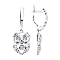 Серьги из серебра с фианитом Сова 94023764