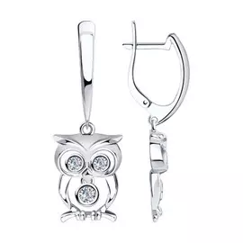 Серьги из серебра с фианитом Сова 94023765