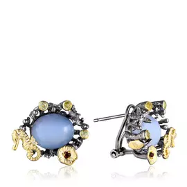 Серьги из серебра с халцедоном, гранатом SZ661R020000