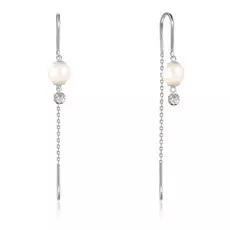 Серьги-продевки из белого золота с бриллиантами, жемчугом Акойя 66319893000