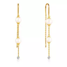 Серьги-продевки из желтого золота с бриллиантами, жемчугом Акойя 56319892000