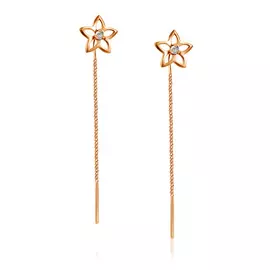 Серьги-продёвки из красного золота с фианитом Цветы С130-4458