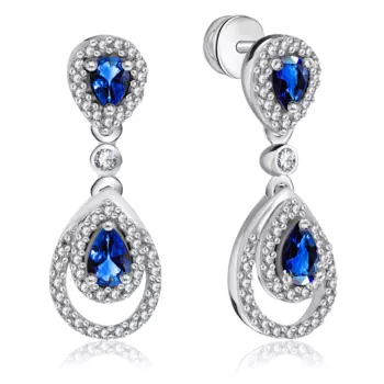 Серьги-пусеты из белого золота с бриллиантами, сапфирами С10864сw