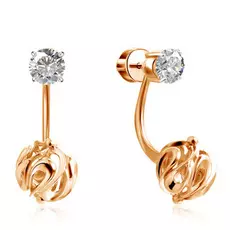 Серьги-пуссеты из красного золота с фианитом шар С132-4412