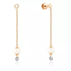 Серьги-пуссеты из красного золота с бриллиантами, жемчугом Акойя 16319894000